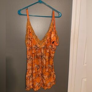 Orange floral print teddy with matching thong